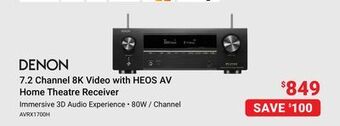 Visions Electronics Denon 7.2 channel 8k video with heos av home theatre receiver offer