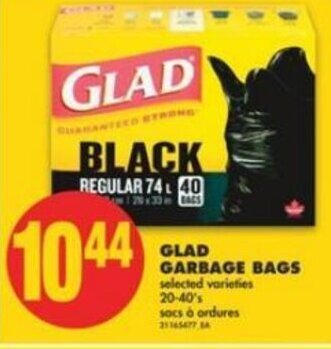 No Frills Glad Garbage Bags 20-40's offer