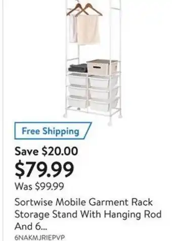 Walmart Sortwise Mobile Garment Rack Storage Stand With Hanging Rod and 6 6NAKMJRIEPVP offer