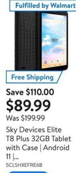 Walmart Sky Devices Elite T8 Plus 32GB Tablet With Case Android 11 5CLSHXEFRE6B offer