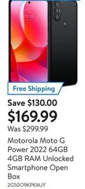 Walmart Motorola Moto G Power 2022 64GB 4GB RAM Unlocked Smartphone Open Box 2G50O9KPKMJY offer