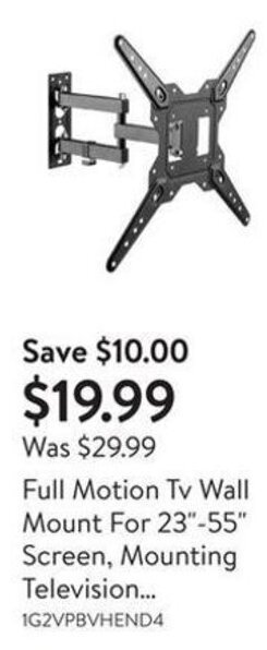 Walmart Full Motion TV Wall Mount For 23" -55" Screen, Mounting Television 1G2VPBVHEND4 offer