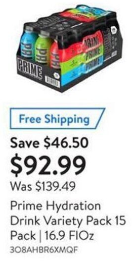 Walmart Prime Hydration Drink Variety Pack 15 Pack 16.9 FIOz 3O8AHBR6XMQF offer