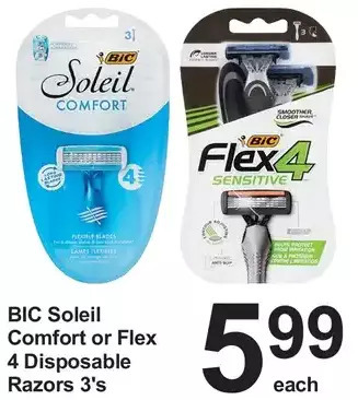 Pharmasave Bic soleil comfort or flex 4 disposable razors offer