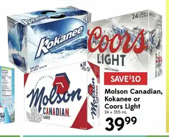 Sobeys Molson Canadian, Kokanee or Coors Light offer
