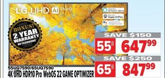 2001 Audio Video Lg 4k uhd hdr10 pro webos 22 game optimizer offer