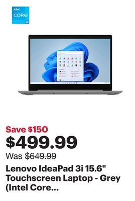 Best Buy Lenovo ideapad 3i 15.6" touchscreen laptop - grey (intel core i3-1115g4/256gb ssd/8gb ram/windows 11 s) offer