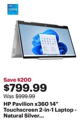 Best Buy Hp pavilion x360 14" touchscreen 2-in-1 laptop - natural silver (intel core i5-1235u/512gb ssd/8gb ram/windows 11) offer