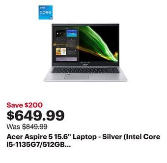 Best Buy Acer aspire 5 15.6" laptop - silver (intel core i5-1135g7/512gb ssd/8gb ram/windows 11) offer
