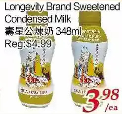 Tone Tai Supermarket Longevity brand sweetened condensed milk offer