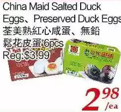Tone Tai Supermarket China maid salted duck eggs, preserved duck eggs offer