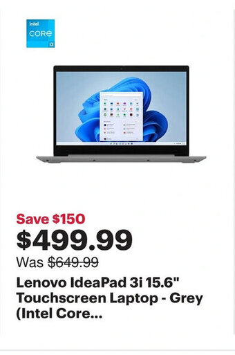 Best Buy Lenovo ideapad 3i 15.6" touchscreen laptop- grey offer