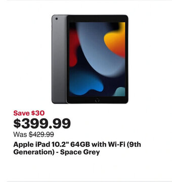 Best Buy Apple ipad 10.2" 64gb with wi-fi (9th generation)- space grey offer