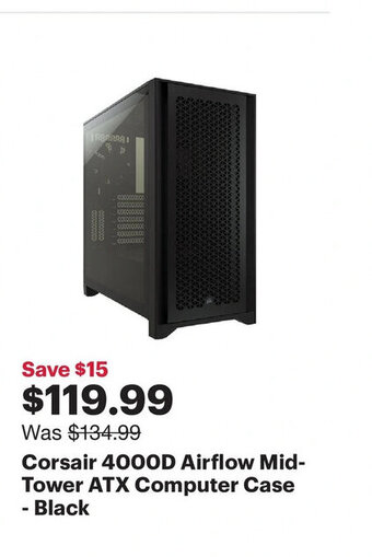 Best Buy Corsair 4000D airflow mid-tower ATX computer case- black offer
