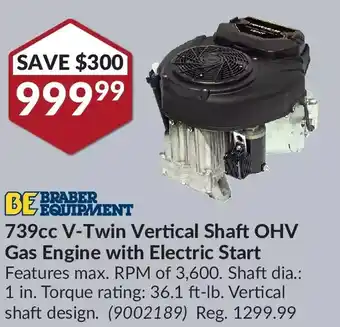Princess Auto Braber equipment 739cc v-twin vertical shaft ohv gas engine with electric start offer
