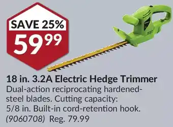 Princess Auto 18 in. 3.2a electric hedge trimmer offer