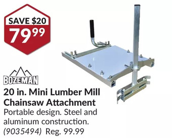 Princess Auto Bozeman 20 in. mini lumber mill chainsaw attachment offer