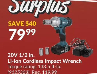 Princess Auto 20v 1/2 in. li-ion cordless impact wrench offer