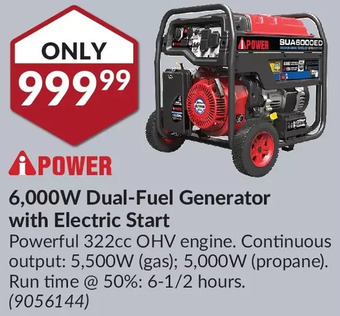 Princess Auto Ipower 6,000w dual-fuel generator with electric start offer