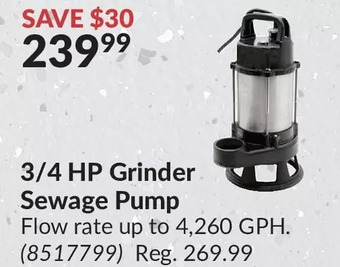 Princess Auto 3/4 hp grinder sewage pump offer