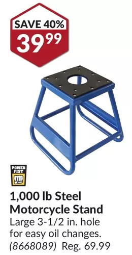 Princess Auto 1,000 lb steel motorcycle stand offer