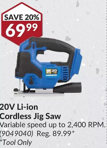 Princess Auto 20v li-ion cordless jig saw offer