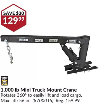 Princess Auto 1,000 lb mini truck mount crane offer