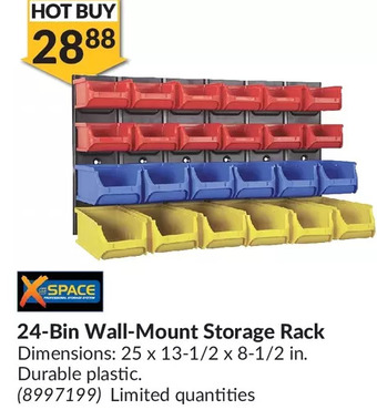 Princess Auto 24-bin wall-mount storage rack offer