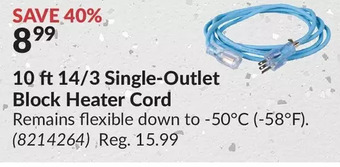 Princess Auto 10 ft 14/3 single-outlet block heater cord offer