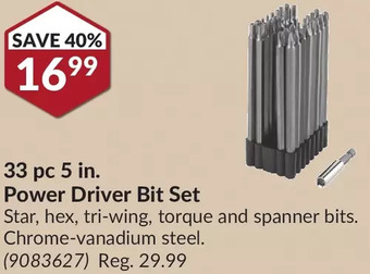 Princess Auto 33 pc 5 in. power driver bit set offer