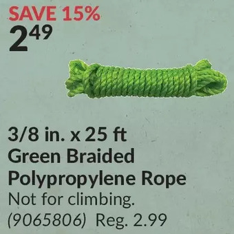 Princess Auto 3/8 in. x 25 ft green braided polypropylene rope offer