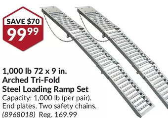 Princess Auto 1,000 lb 72 x 9 in. arched tri-fold steel loading ramp set offer