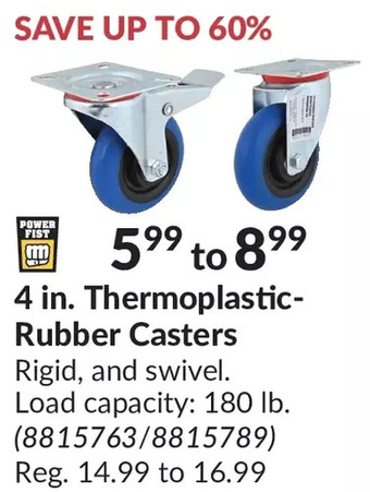 Princess Auto Power fist 4 in. thermoplastic-rubber casters offer