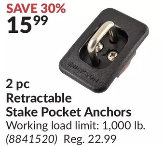 Princess Auto Erickson 2 pc retractable stake pocket anchors offer