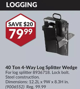 Princess Auto 40 ton 4-way log splitter wedge offer