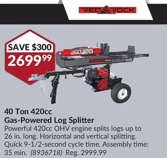 Princess Auto Red rock 40 ton 420cc gas-powered log splitter offer