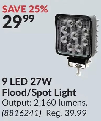 Princess Auto 9 led 27w flood/spot light offer
