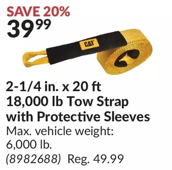 Princess Auto Cat 2-1/4 in. x 20 ft 18,000 lb tow strap with protective sleeves offer