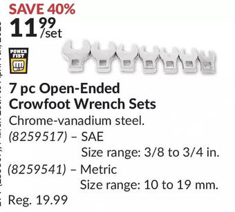 Princess Auto 7 pc open-ended crowfoot wrench sets offer