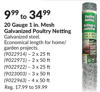 Princess Auto 20 gauge 1 in. mesh galvanized poultry netting offer