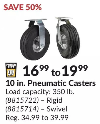 Princess Auto 10 in. pneumatic casters offer