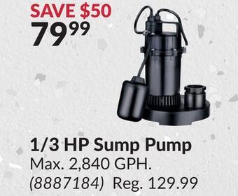 Princess Auto 1/3 hp sump pump offer