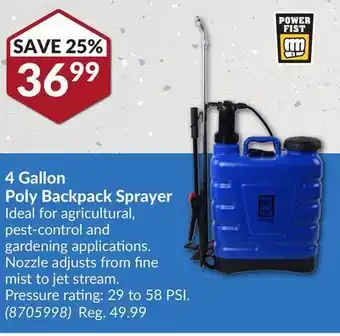 Princess Auto 4 gallon poly backpack sprayer offer