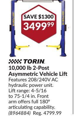 Princess Auto 10, 000 lb 2-post asymmetric vehicle lift offer