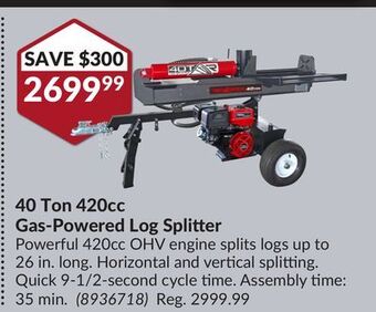 Princess Auto 40 ton 420cc gas-powered log splitter offer