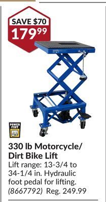 Princess Auto 330 lb motorcycle/dirt bike lift lift range offer