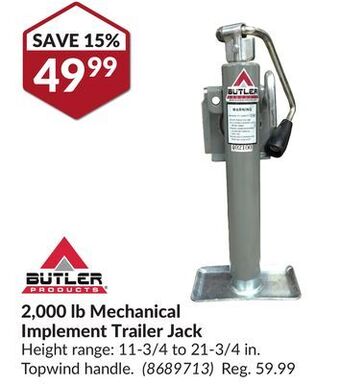 Princess Auto 2,000 lb mechanical implement trailer jack offer