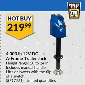 Princess Auto 12v dc a-frame trailer jack offer