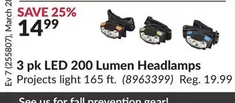 Princess Auto 3 pk led 200 lumen headlamps projects light offer