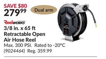 Princess Auto 3/8 in. x 65 ft retractable open air hose reel offer